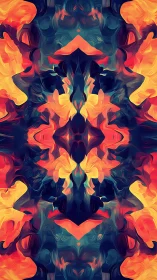 Symmetric flame forms merge in vivid abstract digital painting.