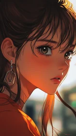Soft sunset light catches a pensive anime girl’s profile