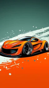 Orange sports coupe illustration on abstract gradient field.