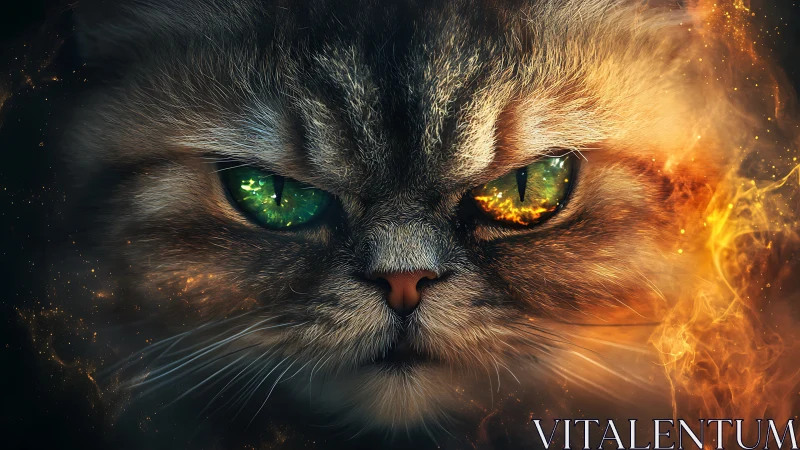 Feline Intensity: Heterochromatic Eyes with Pyroclastic Effect.