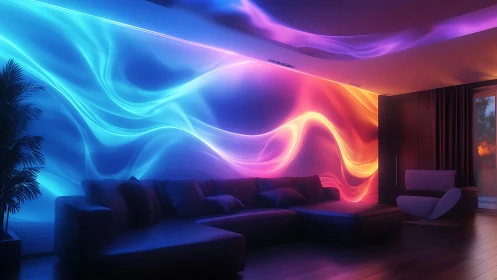 Immersive LED wavefield mapping across parametric lounge wall.