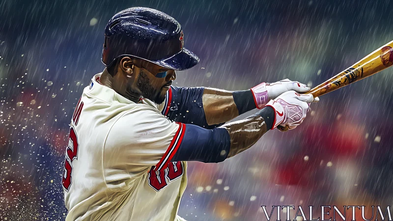 Storm-lit slugger carves a golden arc through the rain