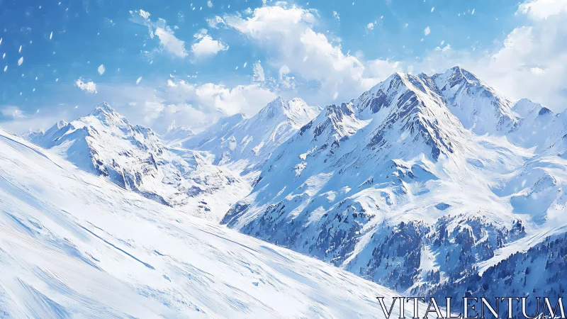 Snow crowned giants bask quietly beneath a crystalline sky