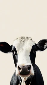 Frontal Holstein cow portrait with high-key isolation lighting.