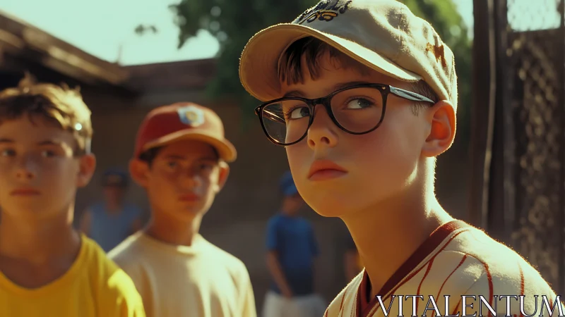 Photorealistic sandlot portrait in shallow depth-of-field focus.