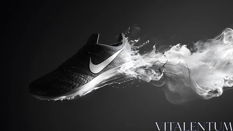Dynamic black running shoe with vapor trail effect artwork.