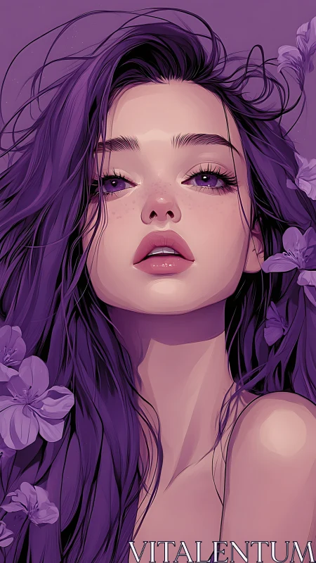 Violet dream siren under moonlit petals and tangled starlight.