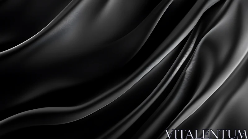 Specular black satin folds rendered with high-frequency microdetail