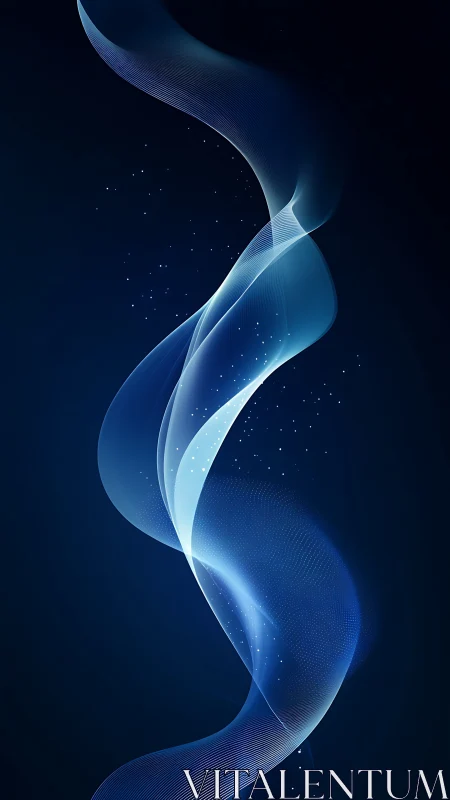 Luminescent blue data ribbon with particle stream dynamics.