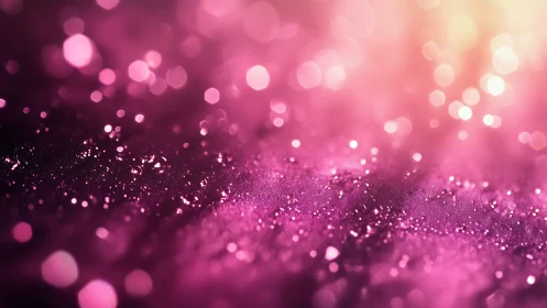 Pink glitter surface with blurred bokeh light background.