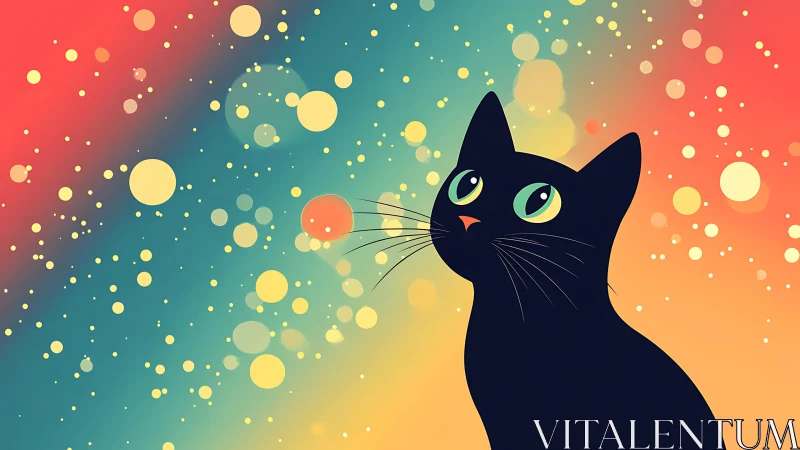 Black Cat with Luminescent Eyes Against Gradient Light Field