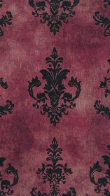 Velvety burgundy damask wallpaper with vintage charm.