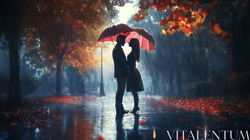 Love Blooms Under a Red Umbrella in the Rain