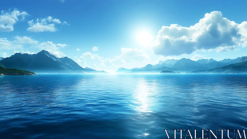 Sunlit horizons ripple calmly beneath crystalline blue skies