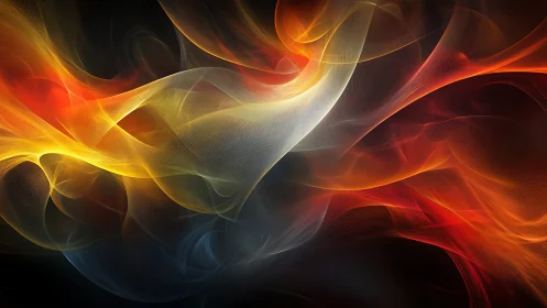 Fiery spectral ribbons swirling through luminous digital dusk.