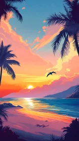 Sunset-tinted tropic shore where neon waves kiss dusk skies.