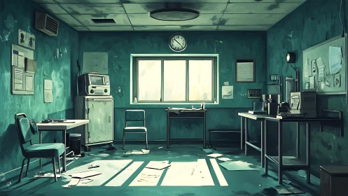 Sunlit abandoned lab room holding quiet stories and secrets.