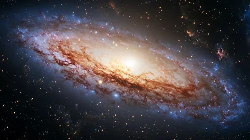 Spiral galaxy core with luminous bulge and dust lanes