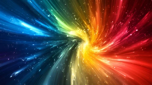 Chromatic cosmic vortex with radiant multicolor light trails.