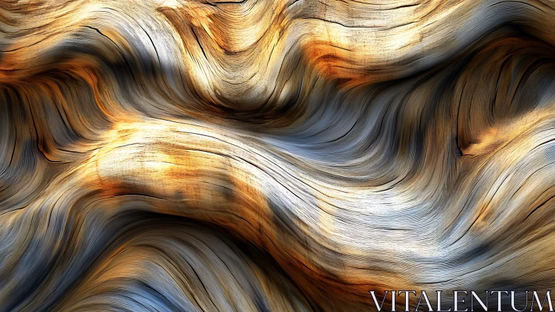 Molten wood currents swirl in sunlit amber and silver grain.