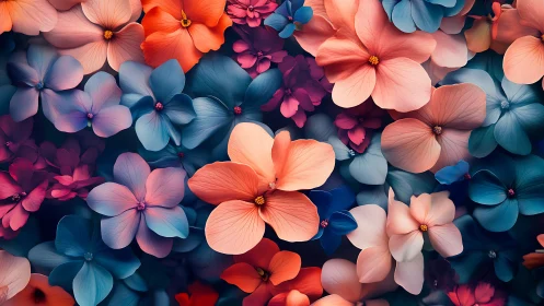 Overlapping Floral Composition with Chromatic Gradation and Depth