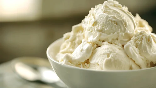 Velvety vanilla cloud scoops basking in golden afternoon light.