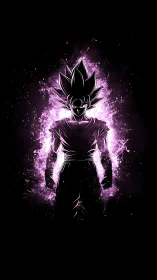 Silhouetted energy figure with violet aura on black field.