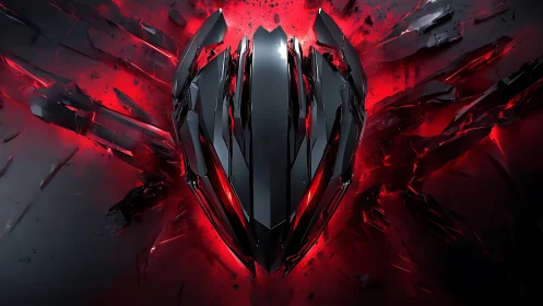 Shattered crimson energy wraps a sleek robotic core in light