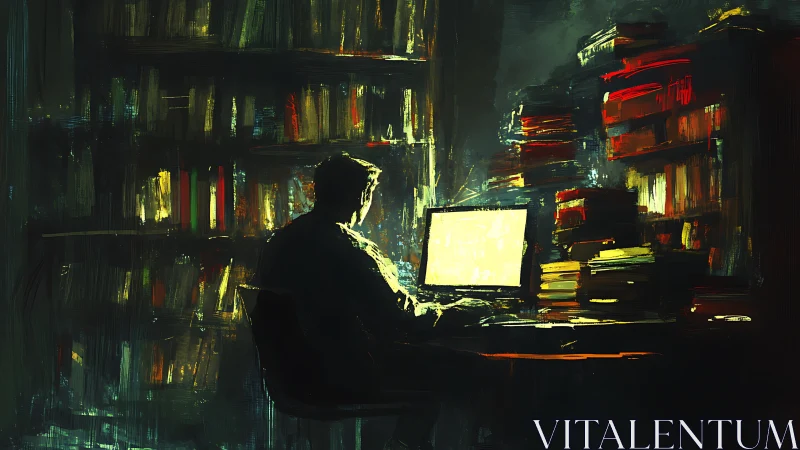 Midnight researcher lets a glowing screen outshine the stacks