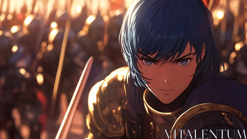 Storm-eyed commander carves a path through molten dawn steel