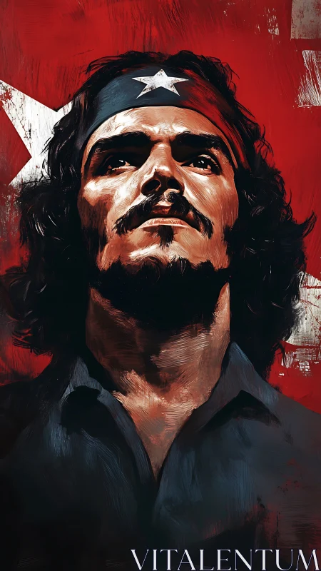 Textured revolutionary portrait with high-contrast brushwork lighting