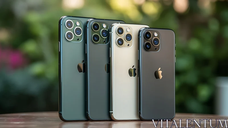 Elegant iPhones standing together in sleek modern colors.