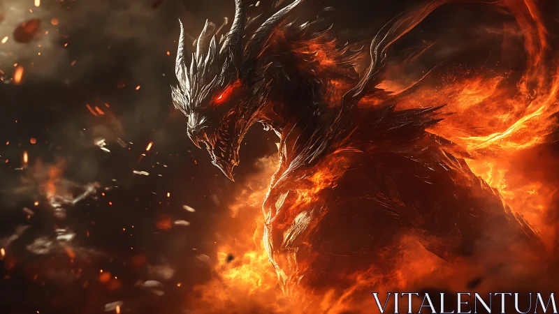 Infernal dragon leans from the blaze and devours the dark