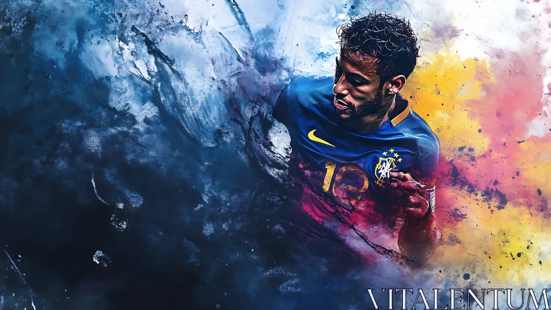 Kinetic football portrait in dynamic chromatic dispersion field.