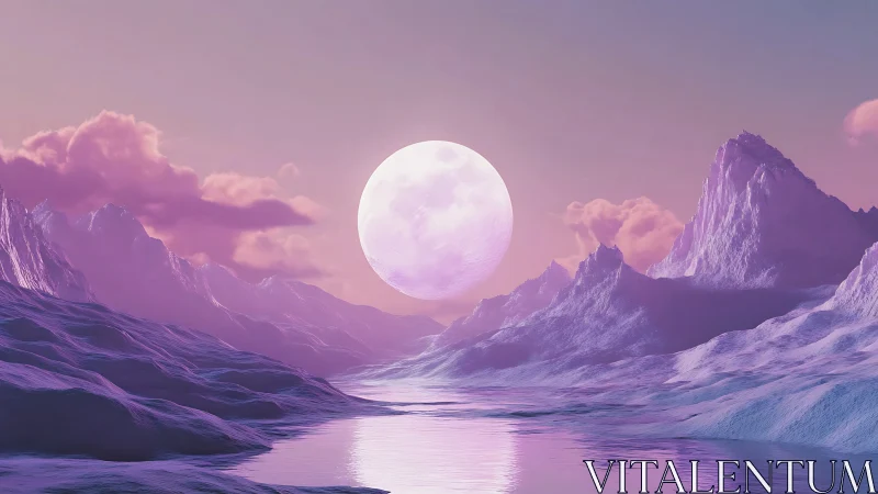 Lunar-illuminated alien ice valley renders with pastel volumetric light