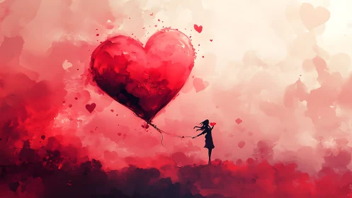 Girl Holding Her Heart Balloon High.