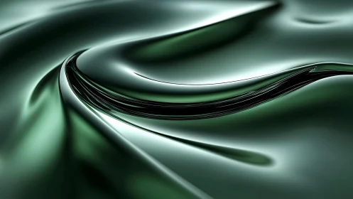 Abstract dark green metallic waves digital art background.