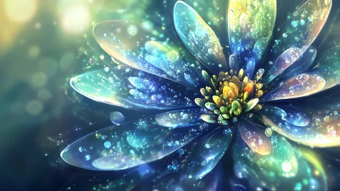 Luminous abstract flower with glowing crystal petals in bloom