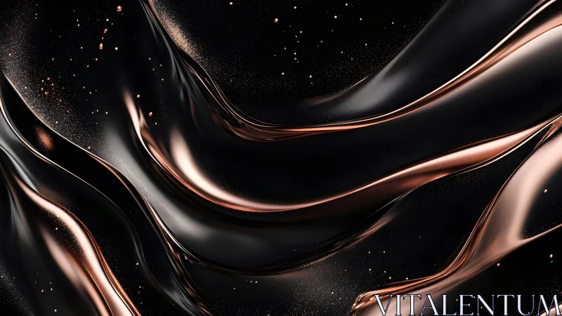Luxurious flowing black silk with metallic copper highlights, abstract style.