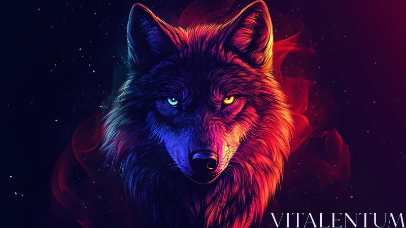 Luminous neon wolf spirit glowing softly against night skies.