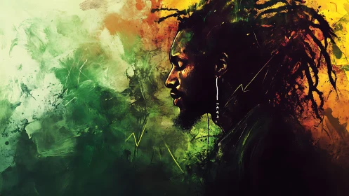 Side profile portrait with abstract green and yellow background