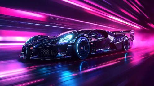 Neon hypercar slices through liquid light in a cyber tunnel