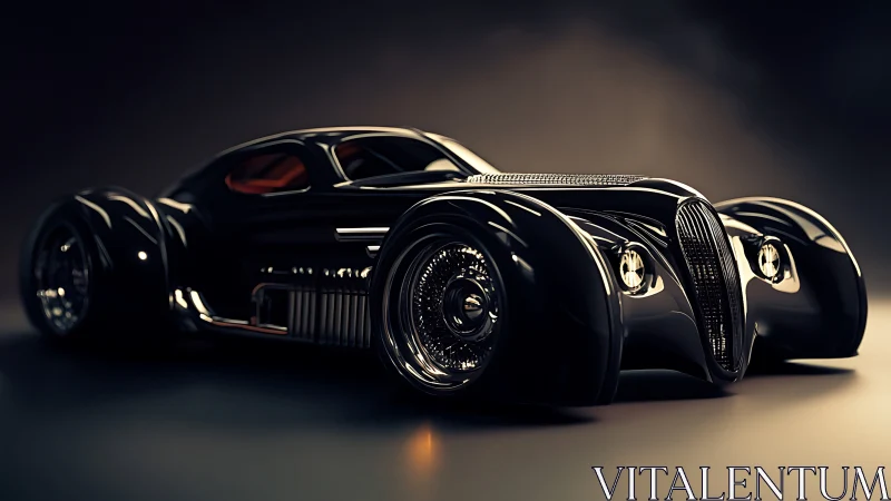 Streamlined neo-retro concept coupe rendered in dramatic 3D light