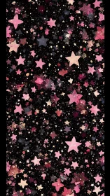 Pink star pattern on black space-like speckled background.