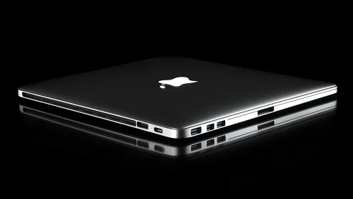 Sleek closed laptop glows softly against a deep dark backdrop