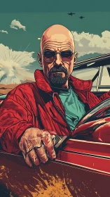 Bold driver in red jacket stares ahead with steady resolve