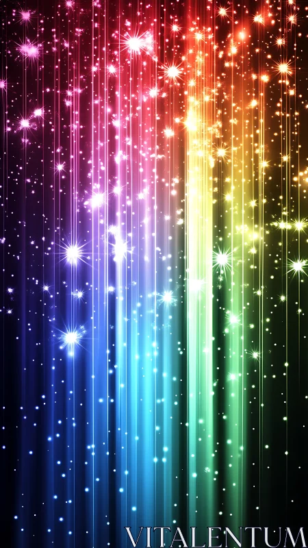 Prismatic light trails with cascading starfield glow.