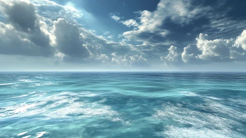 Skywide hush above turquoise wandering ocean horizon.