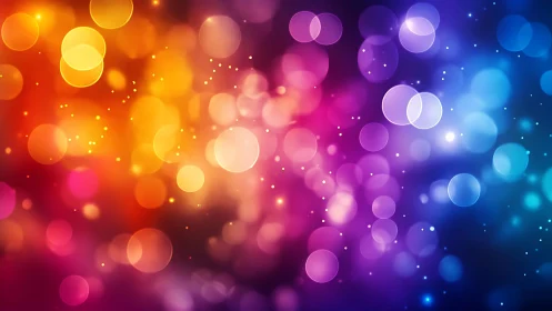Vibrant bokeh lights abstract background in rainbow gradient style.