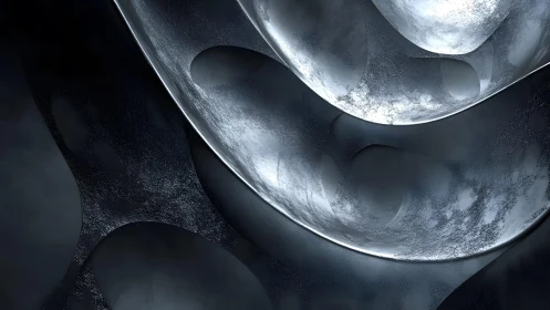 Abstract Metallic Curves with Textured Surface in Cool Tones.